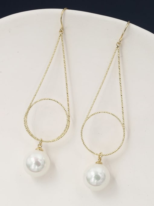 Gold Brass Imitation Pearl White Geometric Minimalist Drop Earring