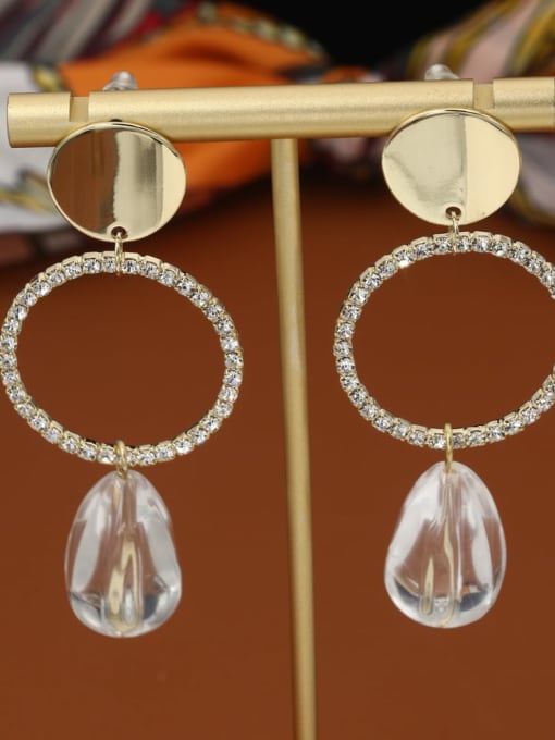 Gold Brass Cubic Zirconia White Round Classic Drop Earring
