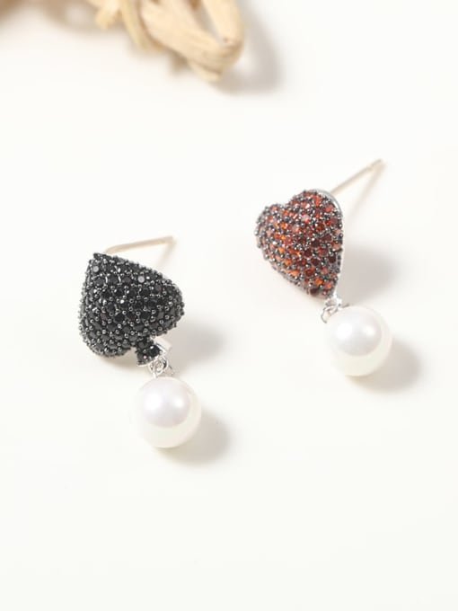 Lin Liang Brass Cubic Zirconia Black Irregular Minimalist Stud Earring