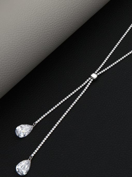 Lin Liang Brass Cubic Zirconia White Water Drop Minimalist Long Strand Necklace 0