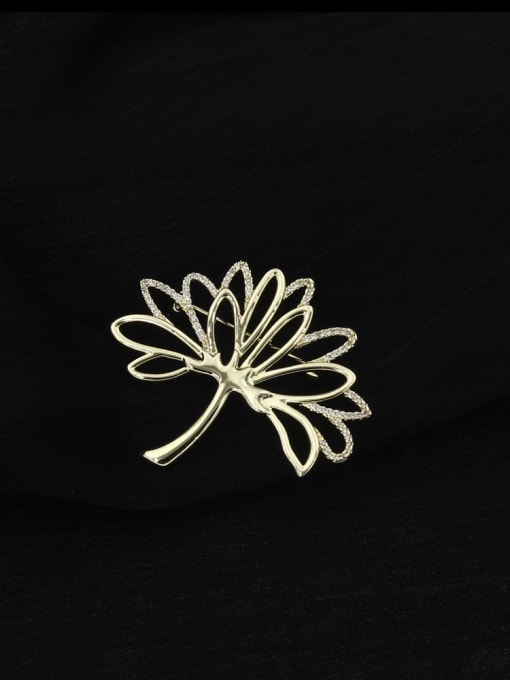 Lin Liang Brass Rhinestone White Leaf Minimalist Brooch 0