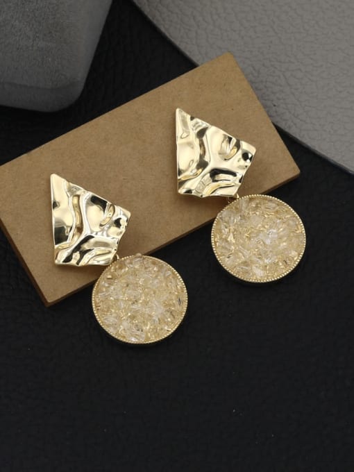 Gold Brass Crystal White Geometric Minimalist Drop Earring