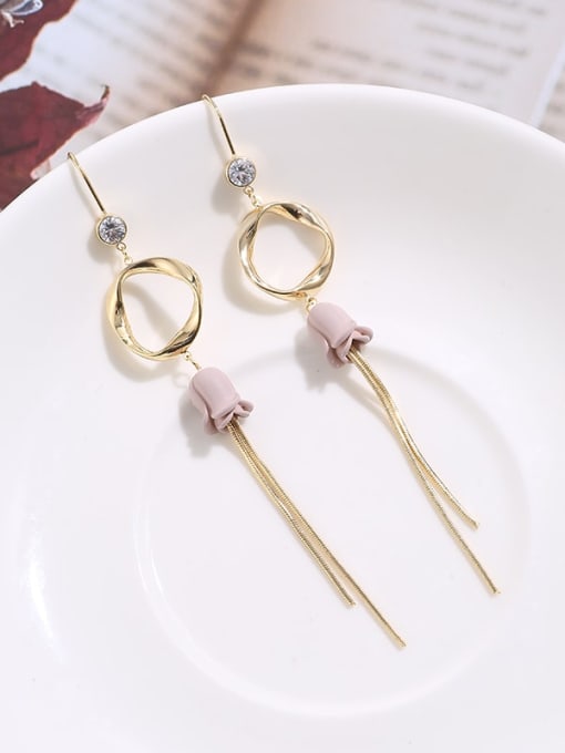Lin Liang Brass Cubic Zirconia White  shape  long Tassel Earrings 2