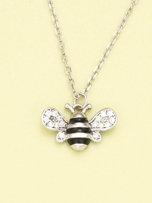 White 925 Sterling Silver Cubic Zirconia White Bee Minimalist Necklace
