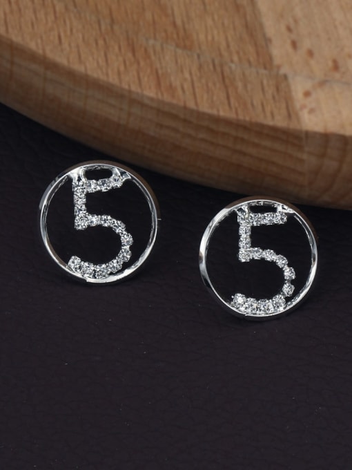 Lin Liang Brass Rhinestone White Round Minimalist Stud Earring 1