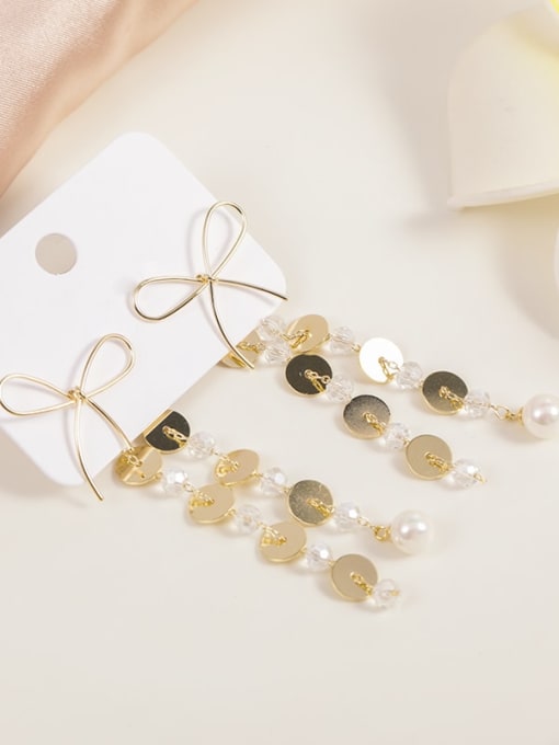 Lin Liang Brass Imitation Pearl White Tassel Dainty Drop Earring 0