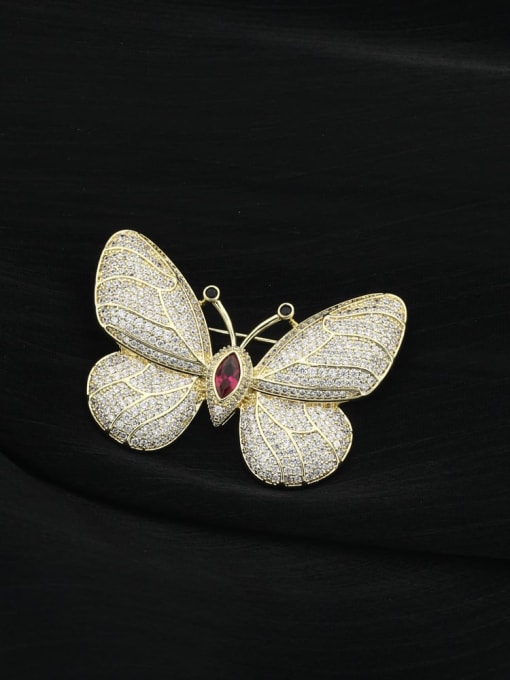 Gold Brass Cubic Zirconia White Butterfly Dainty Brooch