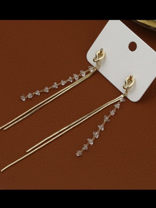 Lin Liang Brass Crystal White Tassel Classic Drop Earring 0