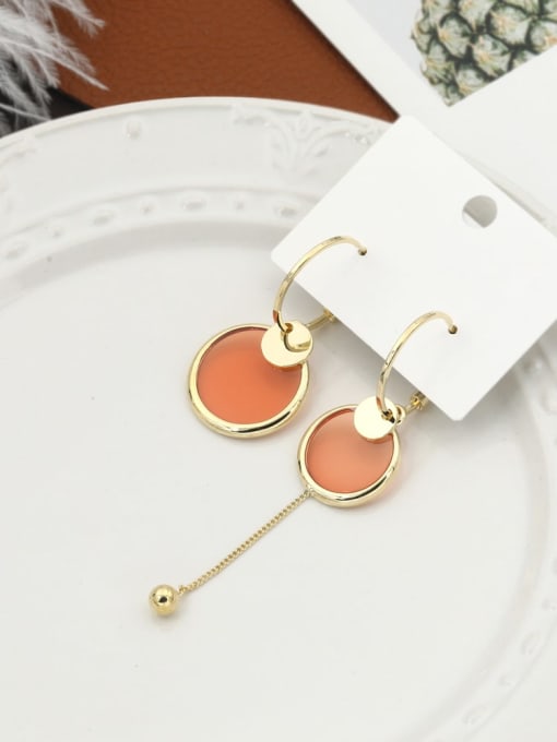 Golden orange Brass Acrylic Geometric Minimalist Hook Earring