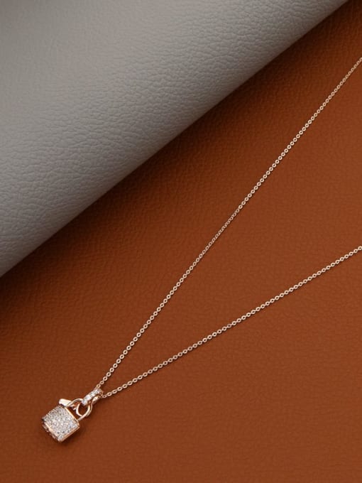 Rose Brass Rhinestone White Locket Minimalist Long Strand Necklace