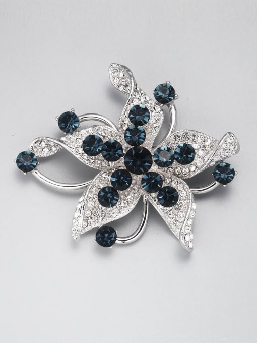 Lin Liang Brass Cubic Zirconia Blue Flower Dainty Pins & Brooches 0