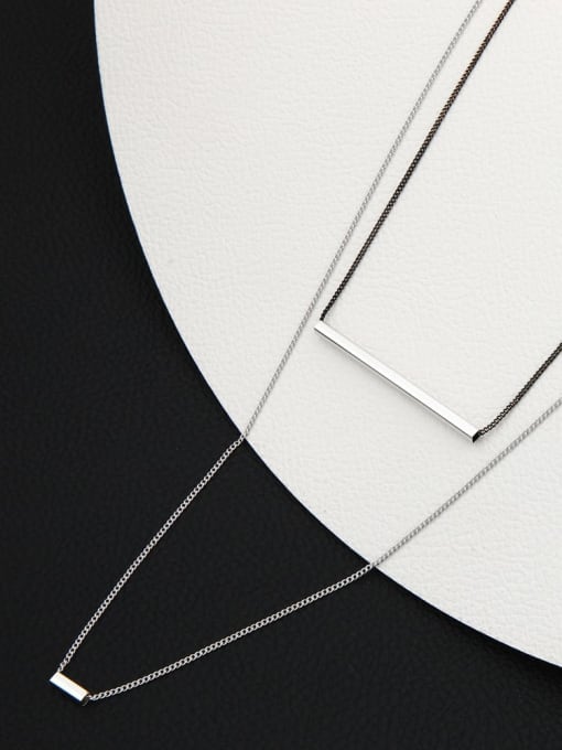 White Brass Geometric Minimalist Long Strand Necklace