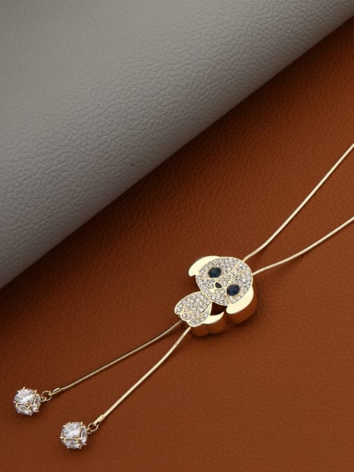 Gold Brass Rhinestone White Dog Minimalist Long Strand Necklace