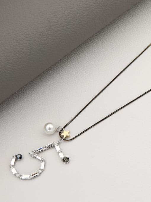 Black Brass Cubic Zirconia White Number Minimalist Long Strand Necklace