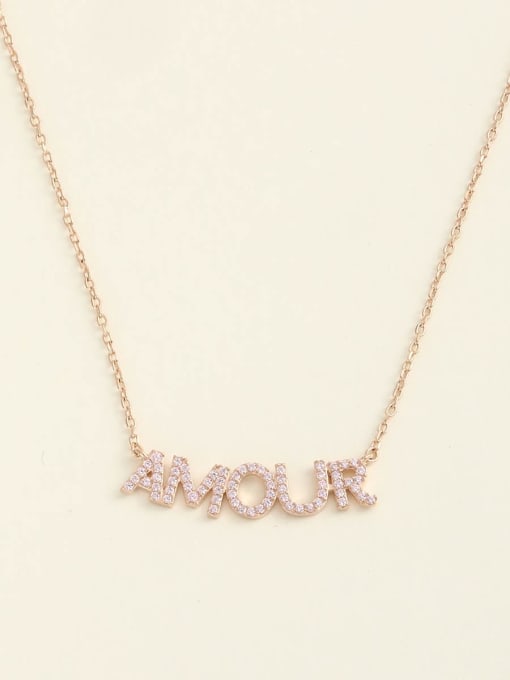 ANI VINNIE 925 Sterling Silver Cubic Zirconia Pink Letter Minimalist Long Strand Necklace