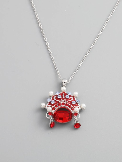 White 925 Sterling Silver Cubic Zirconia Red Minimalist Necklace