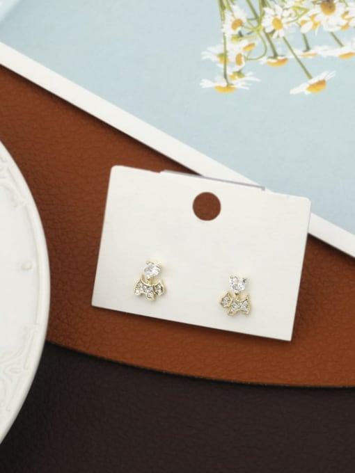 Gold Brass Cubic Zirconia White Geometric Minimalist Stud Earring