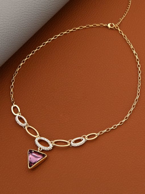 True gold purple zirconium Brass Cubic Zirconia White Geometric Minimalist Long Strand Necklace
