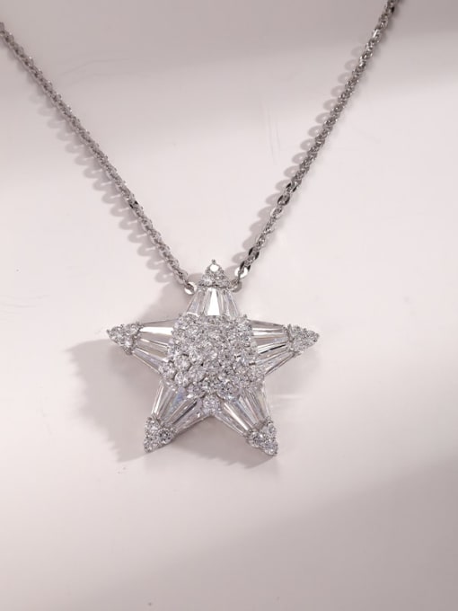 Lin Liang Brass Cubic Zirconia White Pentagram Trend Long Strand Necklace