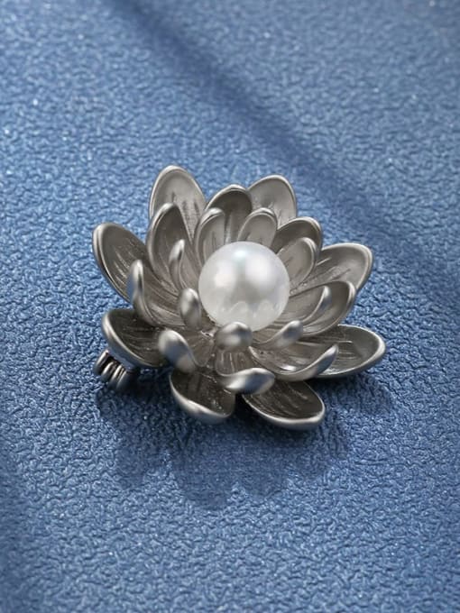 Lin Liang Brass Freshwater Pearl Flower Minimalist Brooch 0