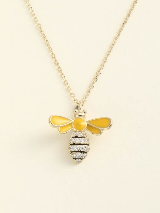Gold 925 Sterling Silver Cubic Zirconia White Enamel Bee Minimalist Long Strand Necklace