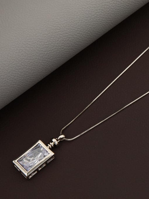 Lin Liang Brass Glass Stone White Rectangle Minimalist Long Strand Necklace 1