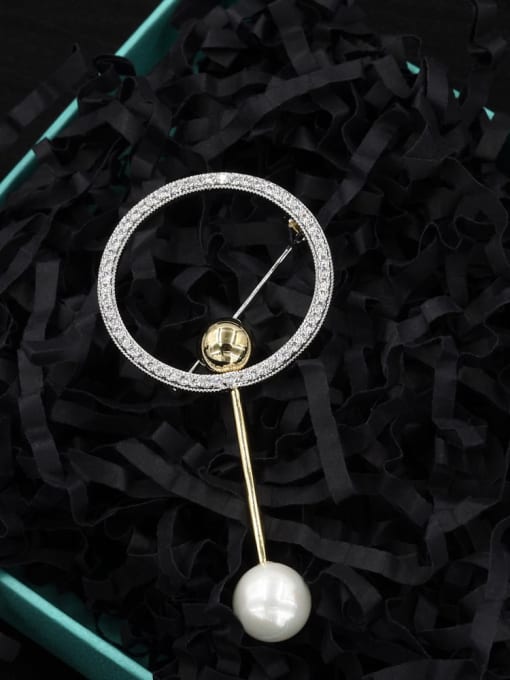 Lin Liang Brass Imitation Pearl White Geometric Classic Brooch