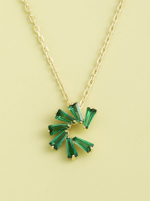 Gold 925 Sterling Silver Cubic Zirconia Green Geometric Minimalist Long Strand Necklace