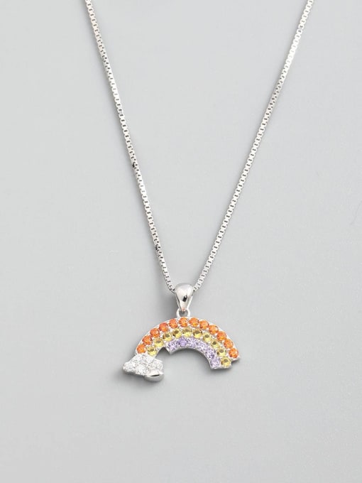 White 925 Sterling Silver Cubic Zirconia Multi Color Rainbow Minimalist Necklace