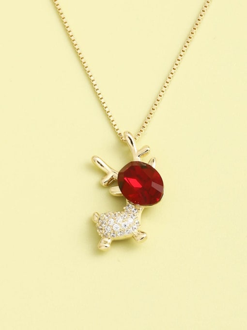 Gold 925 Sterling Silver Cubic Zirconia Red Deer Minimalist Necklace