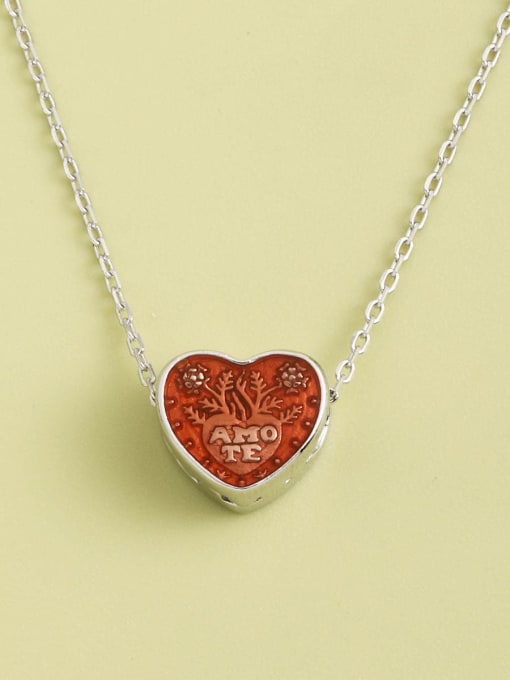 White 925 Sterling Silver Enamel Heart Minimalist Long Strand Necklace