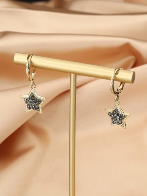 Gold Brass Cubic Zirconia White Star Classic Drop Earring