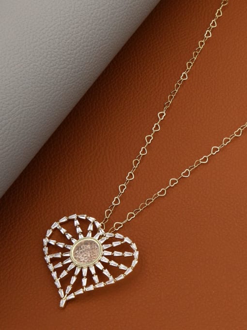 Gold Brass Rhinestone White Heart Minimalist Long Strand Necklace
