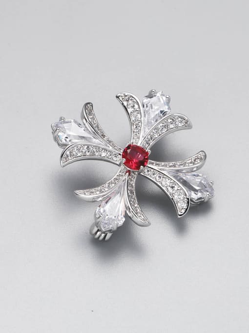 Lin Liang Brass Cubic Zirconia Red Flower Minimalist Pins & Brooches 0