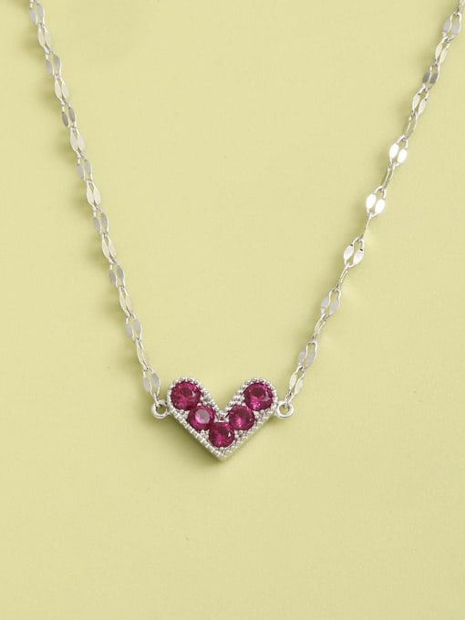 White 925 Sterling Silver Rhinestone Purple Heart Minimalist Long Strand Necklace