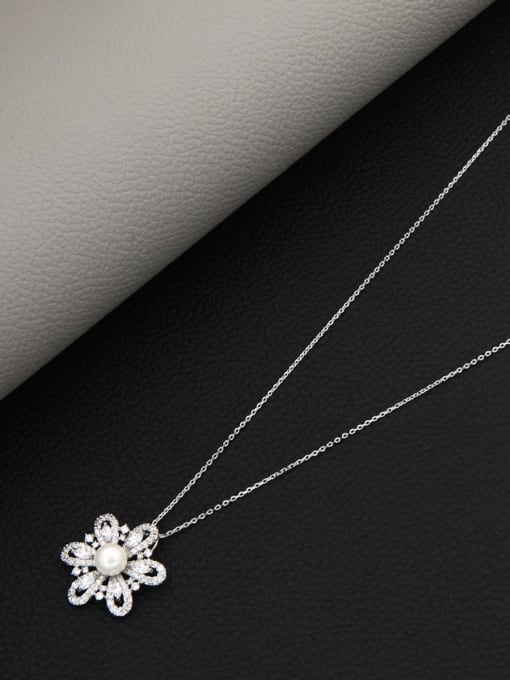 Lin Liang Brass Cubic Zirconia White Flower Minimalist Long Strand Necklace 0
