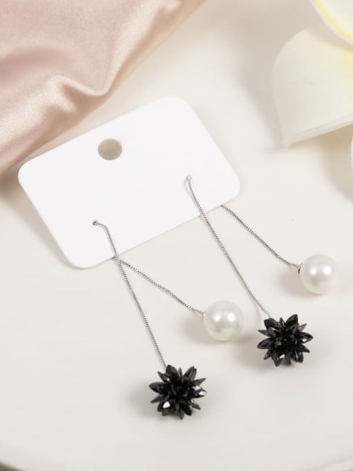 Lin Liang Brass Imitation Pearl White Tassel Minimalist Threader Earring 0
