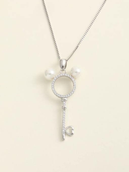 ANI VINNIE 925 Sterling Silver Imitation Pearl White Key Minimalist Long Strand Necklace