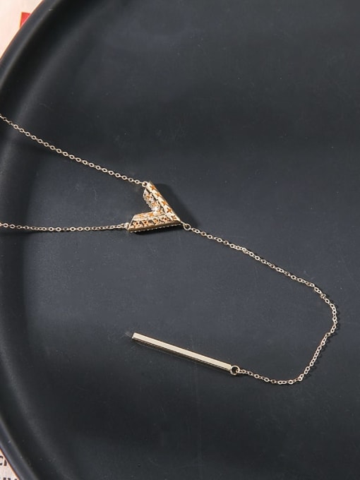Gold Brass Rhinestone White Letter Minimalist Long Strand Necklace