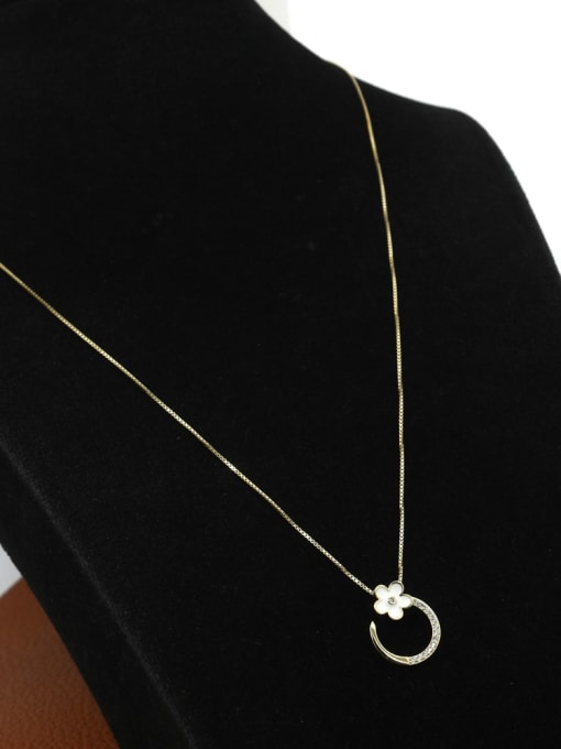 Gold Brass Rhinestone White Enamel Flower Minimalist Link Necklace