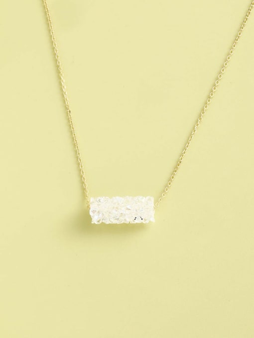 Gold 925 Sterling Silver Crystal White Geometric Minimalist Long Strand Necklace