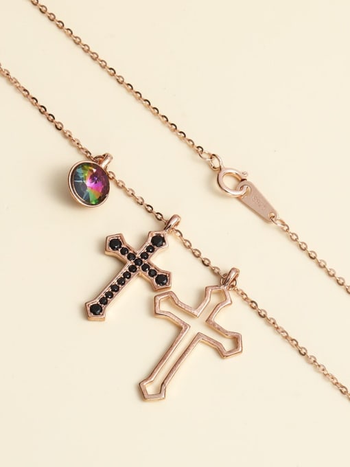 ANI VINNIE 925 Sterling Silver Crystal Multi Color Cross Minimalist Necklace 3