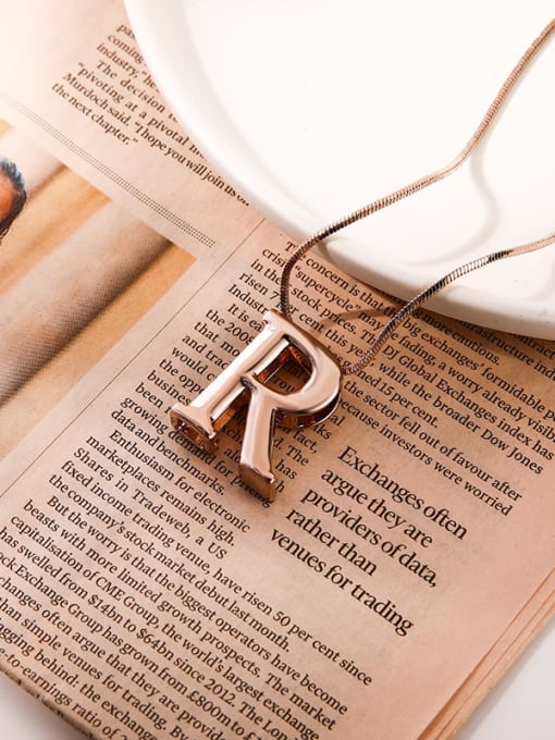 rose gold Brass Letter Minimalist Initials Necklace