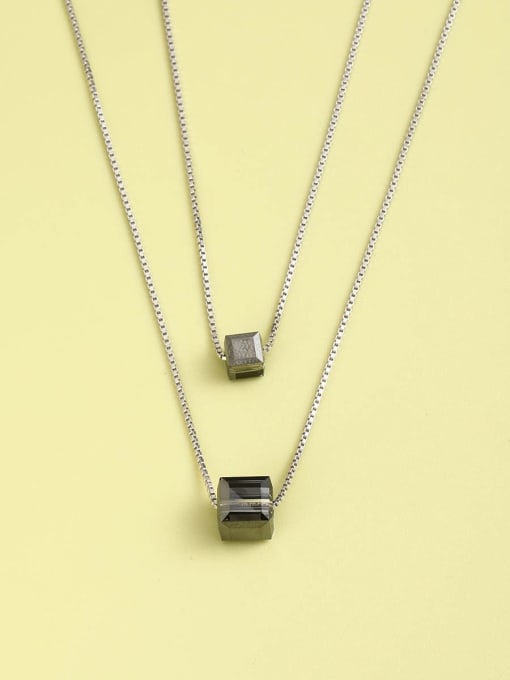 ANI VINNIE 925 Sterling Silver Crystal Black Square Minimalist Multi Strand Necklace 1