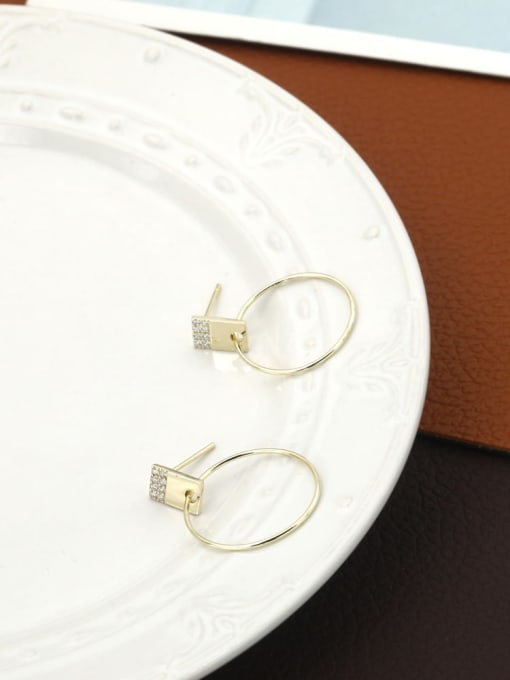 Gold Brass Cubic Zirconia White Geometric Minimalist Drop Earring