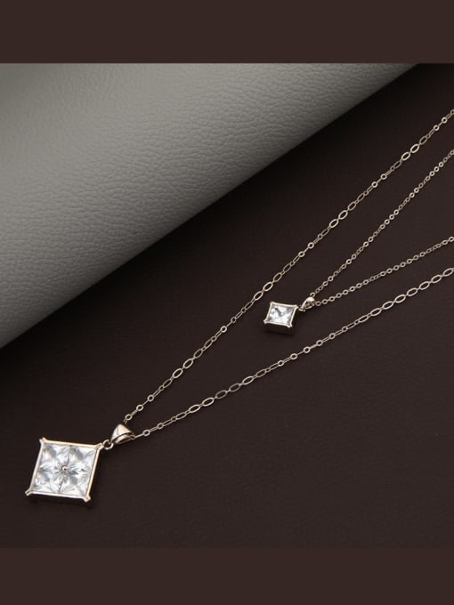 Coffee gold Brass Cubic Zirconia White Square Minimalist Long Strand Necklace