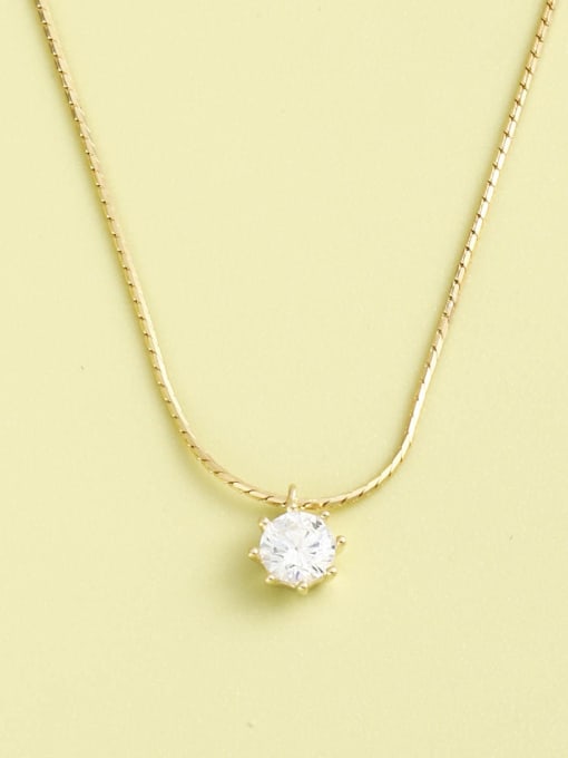 Gold 925 Sterling Silver Cubic Zirconia White Round Minimalist Necklace