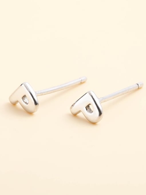 White 925 Sterling Silver Letter Minimalist Stud Earring