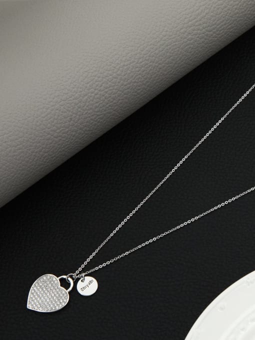 Lin Liang Brass Rhinestone White Heart Minimalist Long Strand Necklace