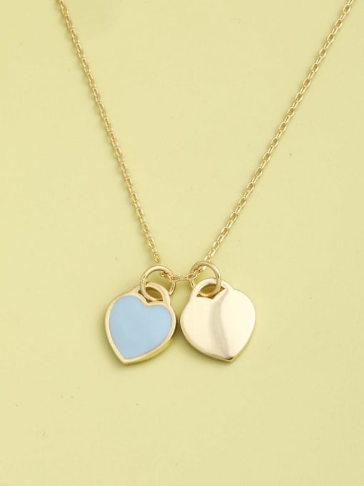 golden 925 Sterling Silver Enamel Heart Minimalist Long Strand Necklace